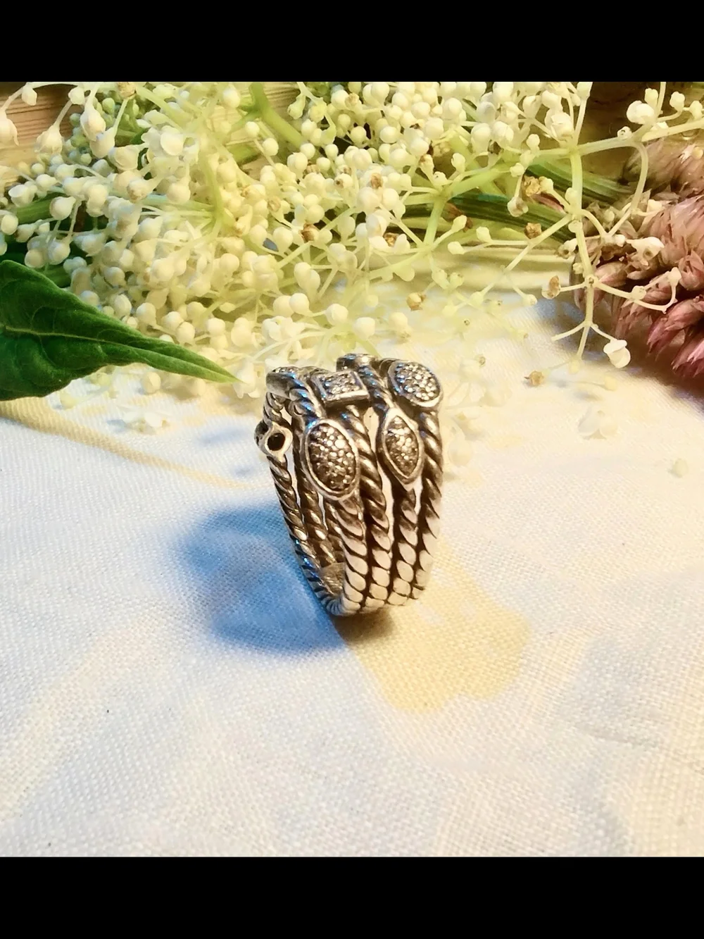 David Yurman Sterling Silver Pave Diamond Stacking Ring Size 7